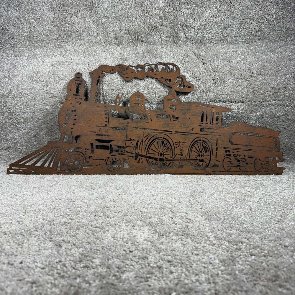 Vintage Metal Steam Engine Locomotive Wall Art Rust Brown Industrial Decor
